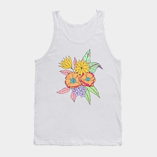 Colorful tropical flowers in blue Tank Top